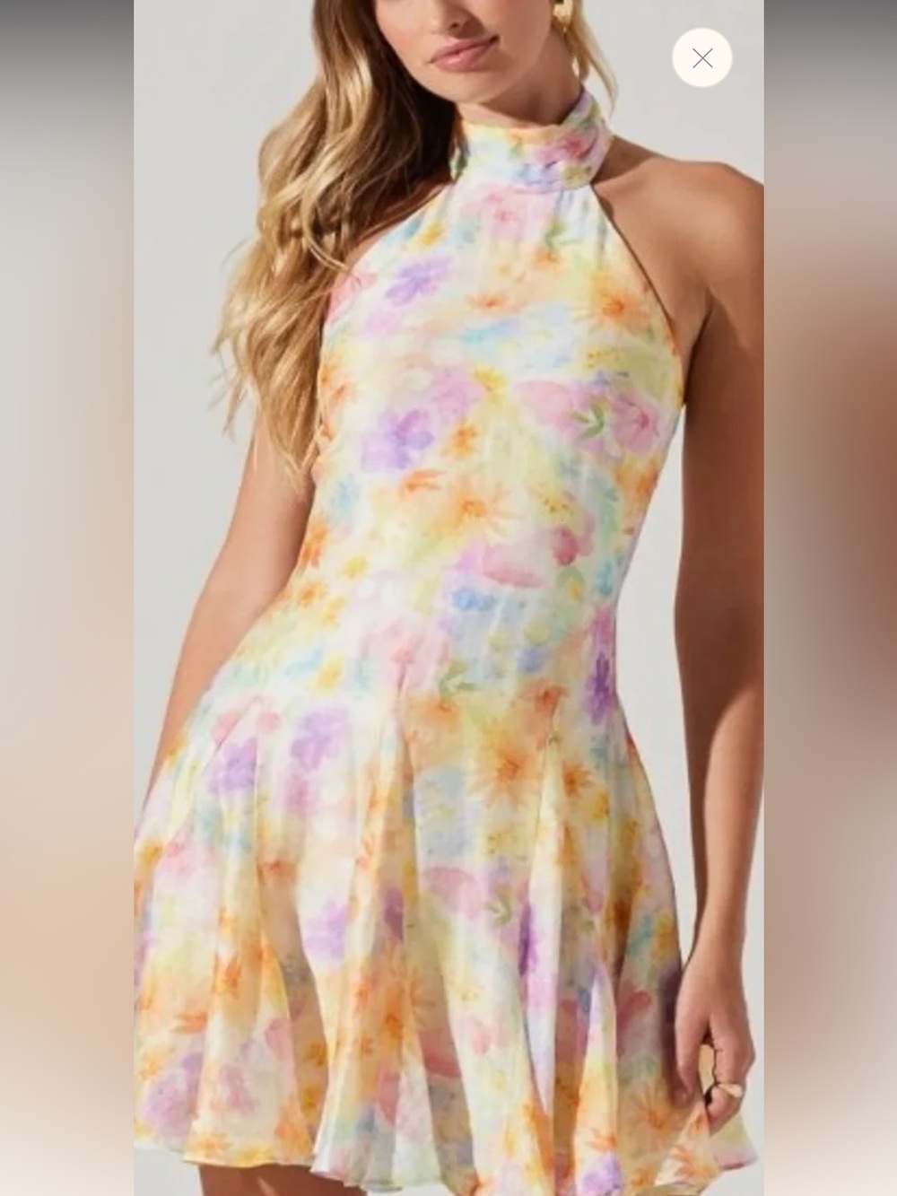 Astr Pastel Watercolor Floral Halter Dress